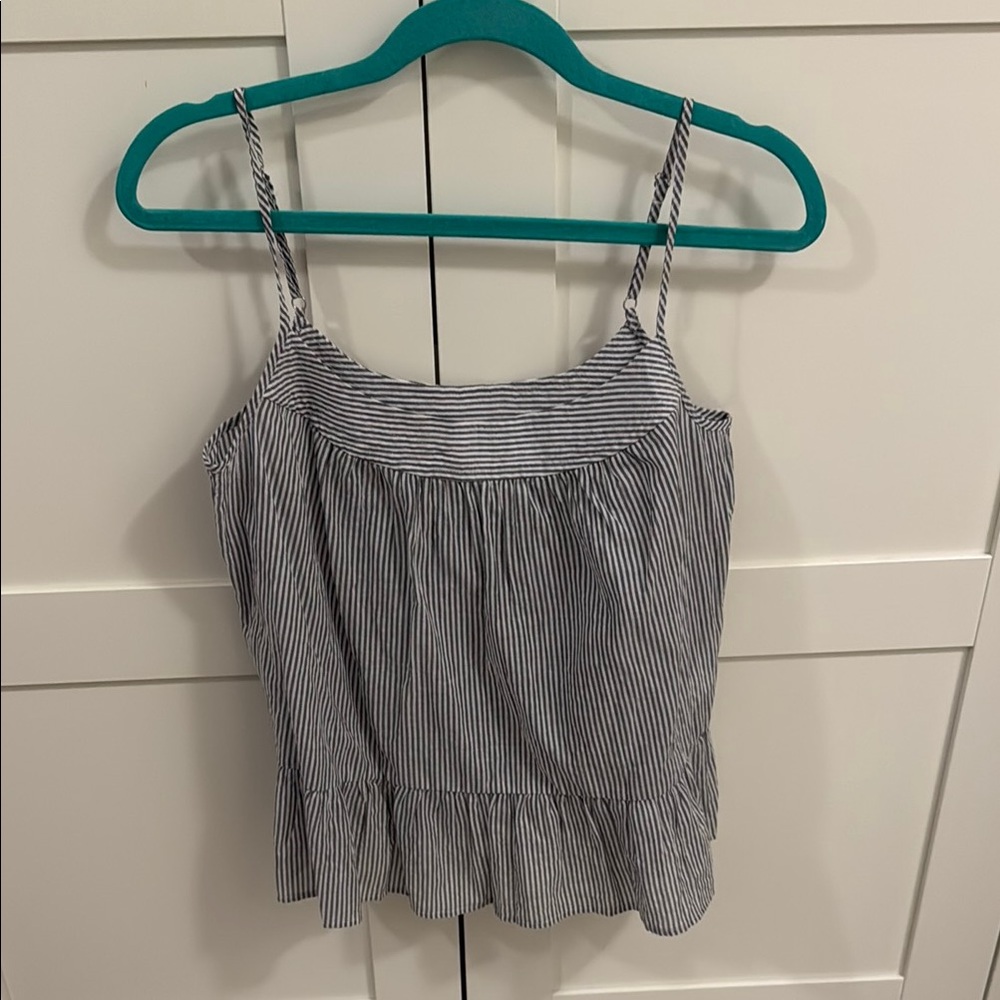 J. Crew White and Blue Smocked Ruffled Crinkle Camisole XS